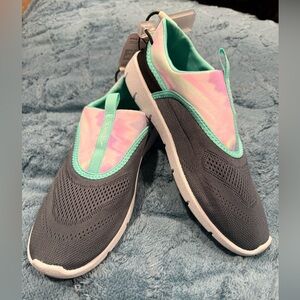 Speedo Gray Slip-On Water Shoes with Mint & Pink Accents